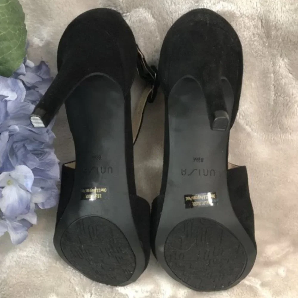 Unisa Black Suede Crisscross Peep-Toe Heels
